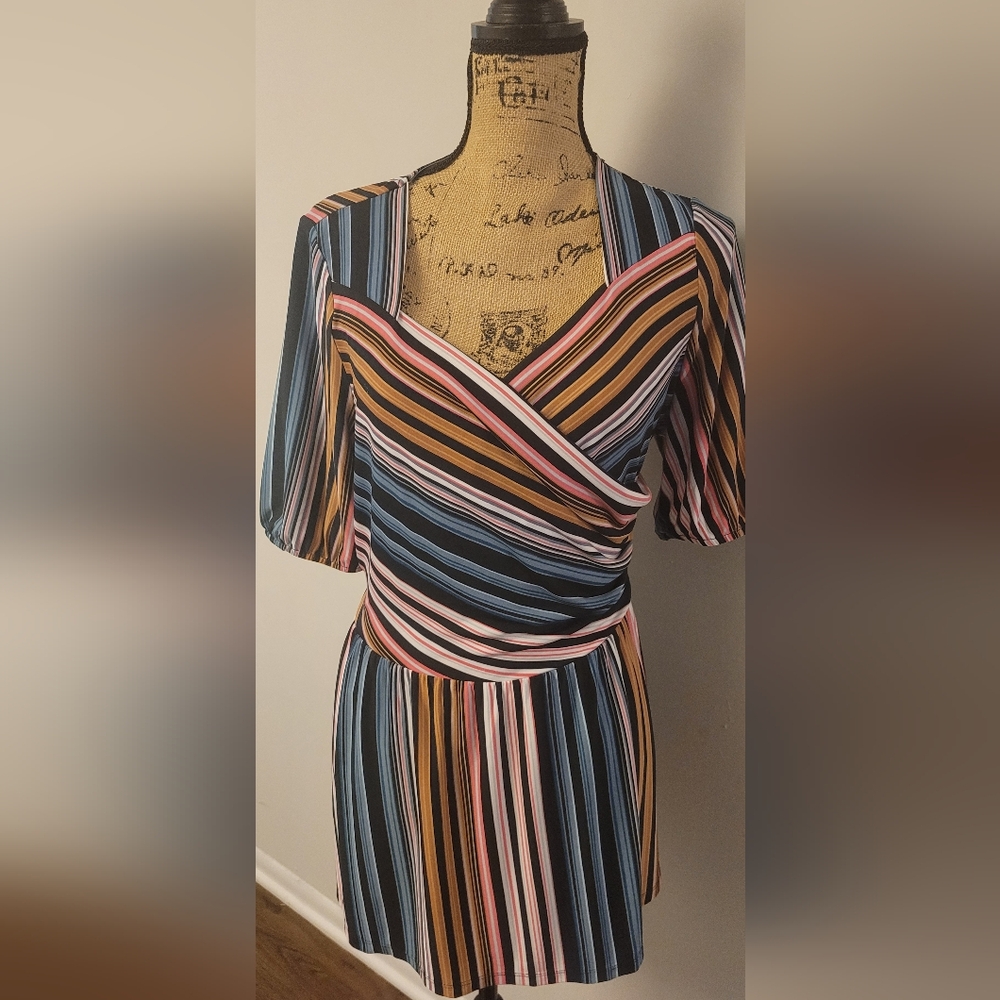 Striped Multicolor Wrap Dress